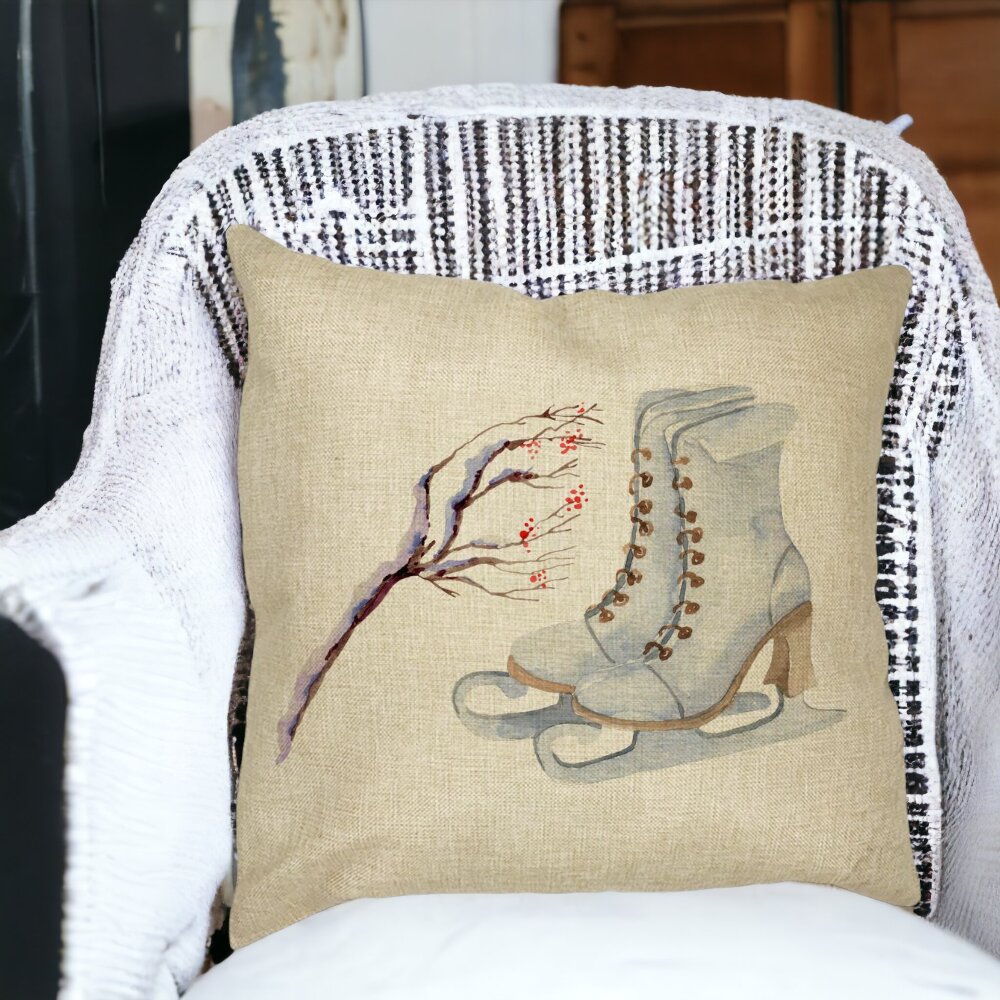Perna Decorativa de Craciun, Patine gheata, 1, 40x40 cm, Husa Detasabila, Burduf 15 Husa Detasabila