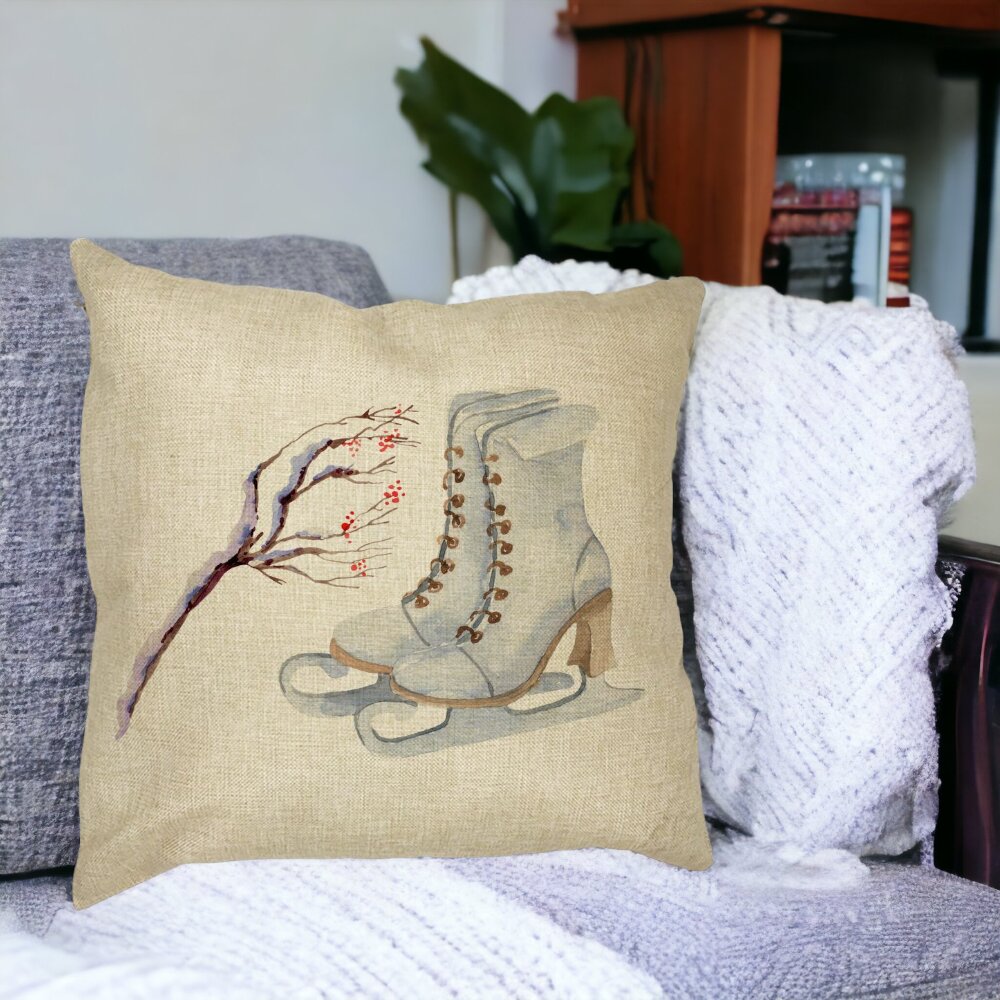 Perna Decorativa de Craciun, Patine gheata, 1, 40x40 cm, Husa Detasabila, Burduf 16 Burduf
