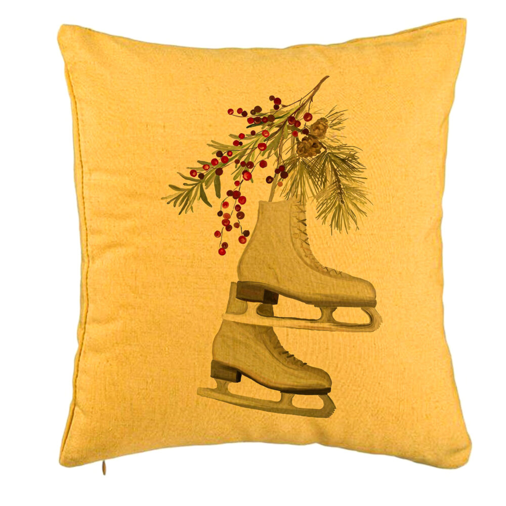 Perna Decorativa de Craciun, Patine gheata, 2, 40x40 cm, Galben, Husa Detasabila, Burduf 5 Perna Decorativa de Craciun