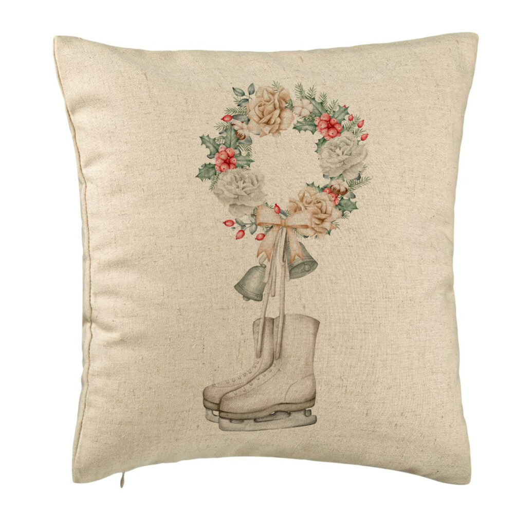 Perna Decorativa de Craciun, Patine gheata si Coronita, 40x40 cm, Bej, Husa Detasabila, Burduf 5 Perna Decorativa de Craciun