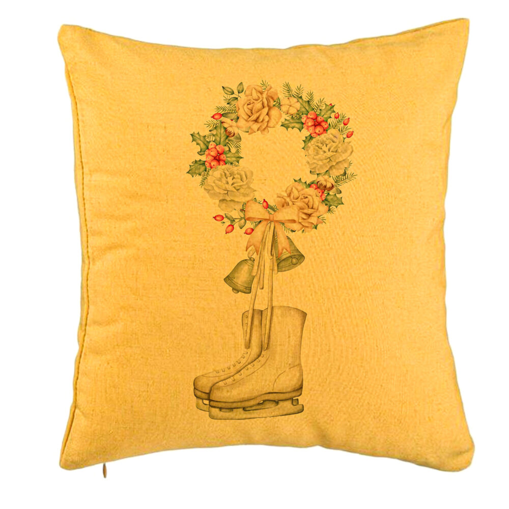 Perna Decorativa de Craciun, Patine gheata si Coronita, 40x40 cm, Galben, Husa Detasabila, Burduf 5 Perna Decorativa de Craciun