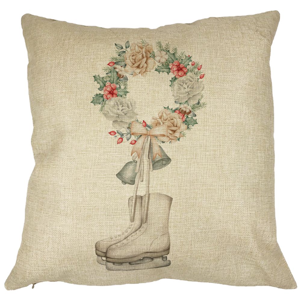 Perna Decorativa de Craciun, Patine gheata si Coronita, 40x40 cm, Husa Detasabila, Burduf 21 Perna Decorativa de Craciun
