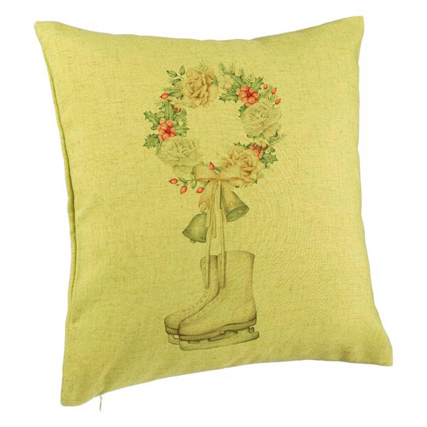 Perna Decorativa de Craciun, Patine gheata si Coronita, 40x40 cm, Verde, Husa Detasabila, Burduf 5 Perna Decorativa de Craciun