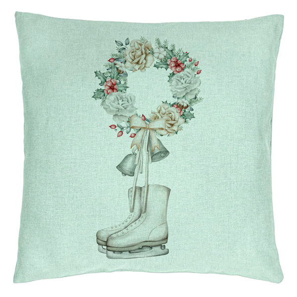 Perna Decorativa de Craciun, Patine gheata si Coronita, 40x40 cm, Verde Menta, Husa Detasabila, Burduf 15 Perna Decorativa de Craciun