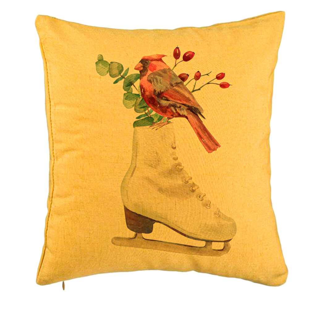 Perna Decorativa de Craciun, Patine gheata si Pasare Color, 40x40 cm, Galben, Husa Detasabila, Burduf 5 Perna Decorativa de Craciun