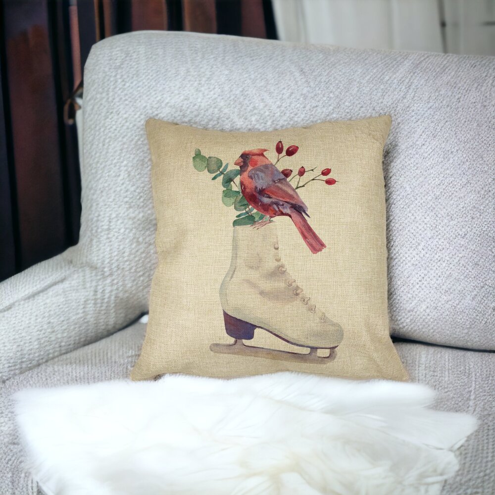 Perna Decorativa de Craciun, Patine gheata si Pasare Color, 40x40 cm, Husa Detasabila, Burduf 14 Husa Detasabila