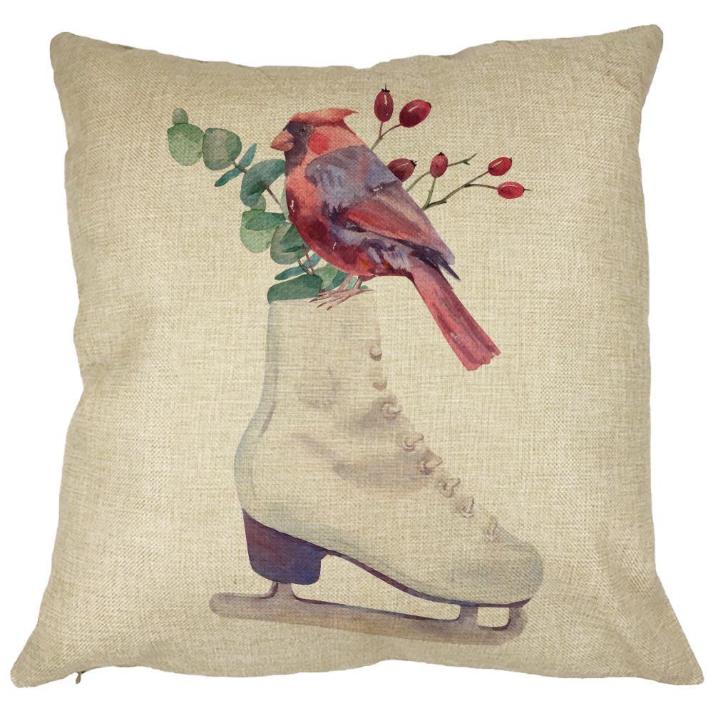 Perna Decorativa de Craciun, Patine gheata si Pasare Color, 40x40 cm, Husa Detasabila, Burduf 13 Perna Decorativa de Craciun