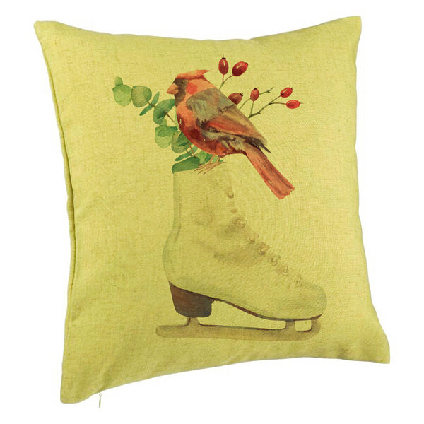 Perna Decorativa de Craciun, Patine gheata si Pasare Color, 40x40 cm, Verde, Husa Detasabila, Burduf 5 Perna Decorativa de Craciun