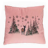 Perna Decorativa de Craciun, Peisaj Brazi si Cerb, 40x40 cm, Roz, Husa Detasabila, Burduf 7 Perna Decorativa de Craciun