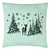 Perna Decorativa de Craciun, Peisaj Brazi si Cerb, 40x40 cm, Verde Menta, Husa Detasabila, Burduf 22 Perna Decorativa de Craciun