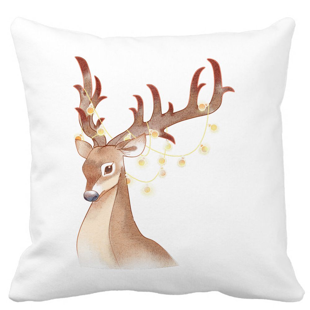 Perna Decorativa de Craciun cu Ren, 1, 40x40 cm, Alba, Mata, Husa Detasabila, Burduf 11 Perna Decorativa de Craciun cu Ren