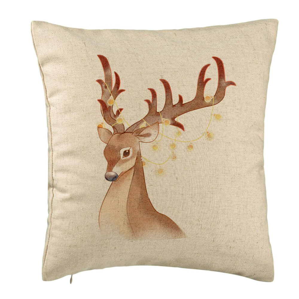 Perna Decorativa de Craciun cu Ren, 1, 40x40 cm, Bej, Husa Detasabila, Burduf 5 Perna Decorativa de Craciun cu Ren