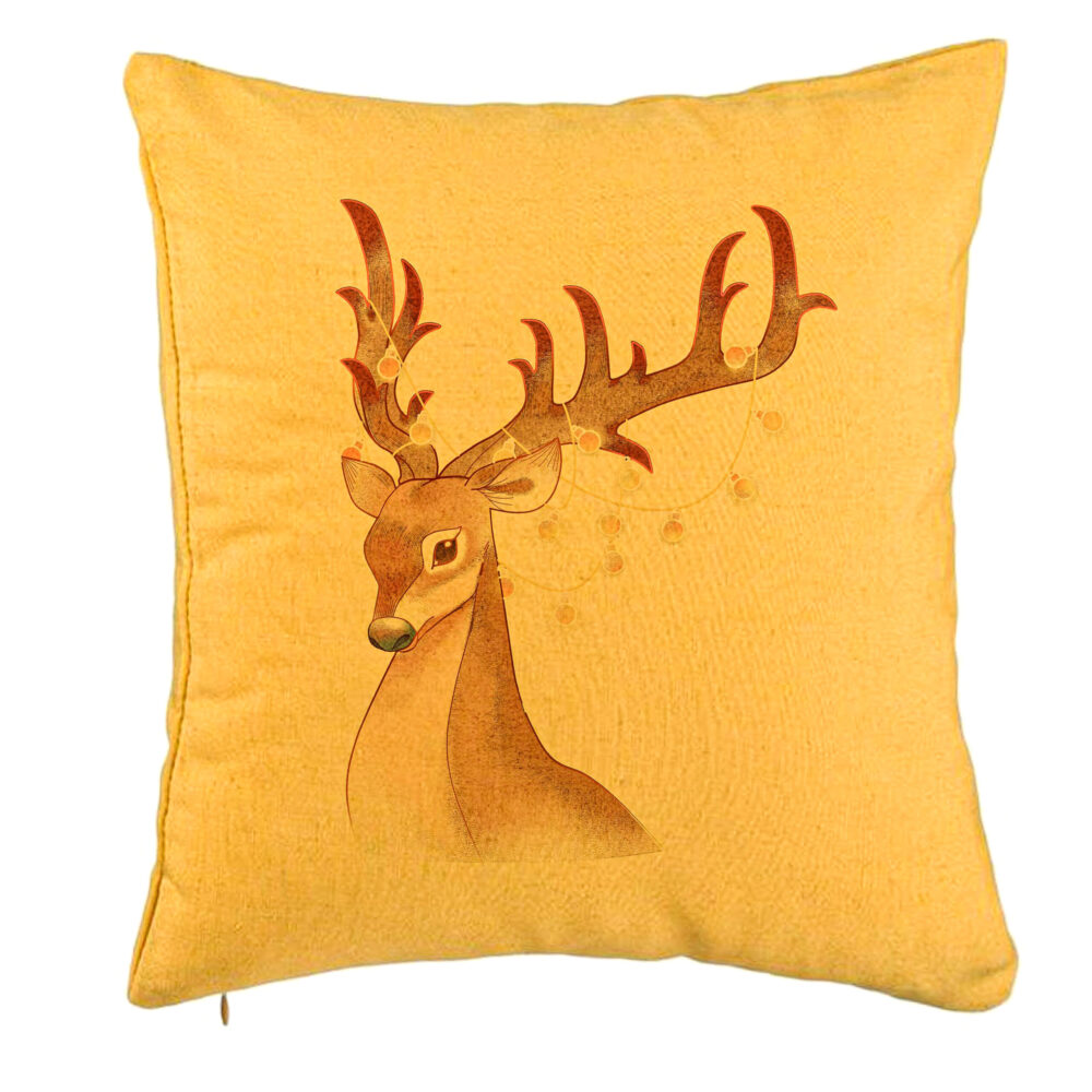 Perna Decorativa de Craciun cu Ren, 1, 40x40 cm, Galben, Husa Detasabila, Burduf 5 Perna Decorativa de Craciun cu Ren