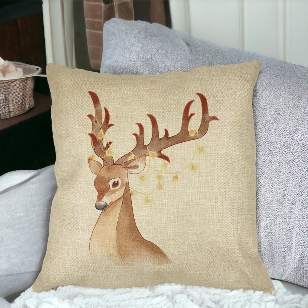 Perna Decorativa de Craciun cu Ren, 1, 40x40 cm, Husa Detasabila, Burduf 15 Burduf