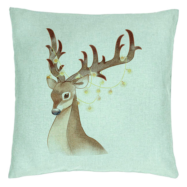 Perna Decorativa de Craciun cu Ren, 1, 40x40 cm, Verde Menta, Husa Detasabila, Burduf 15 Perna Decorativa de Craciun cu Ren