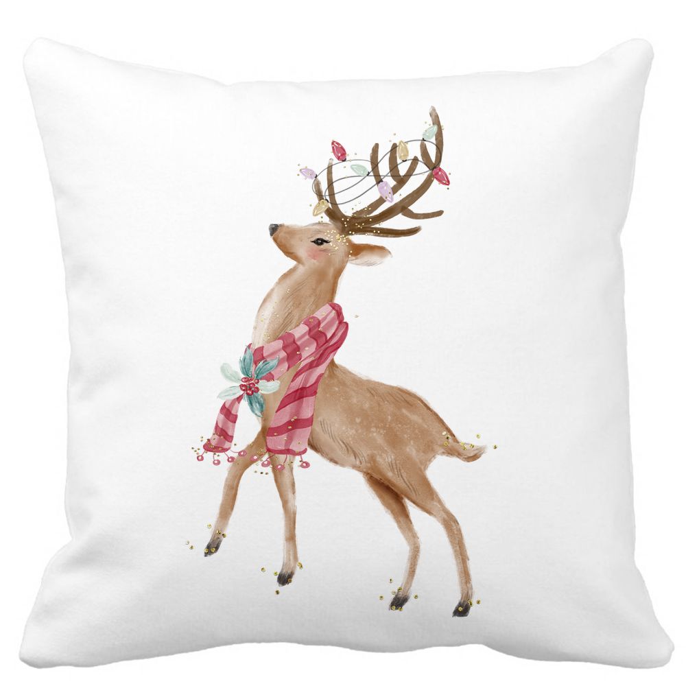 Perna Decorativa de Craciun cu Ren, 2, 40x40 cm, Alba, Mata, Husa Detasabila, Burduf 13 Perna Decorativa de Craciun cu Ren