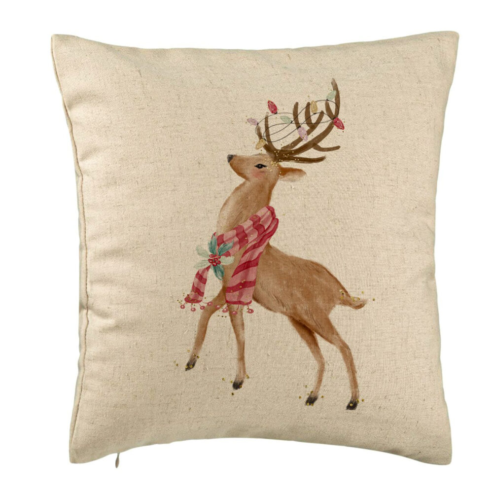 Perna Decorativa de Craciun cu Ren, 2, 40x40 cm, Bej, Husa Detasabila, Burduf 5 Perna Decorativa de Craciun cu Ren