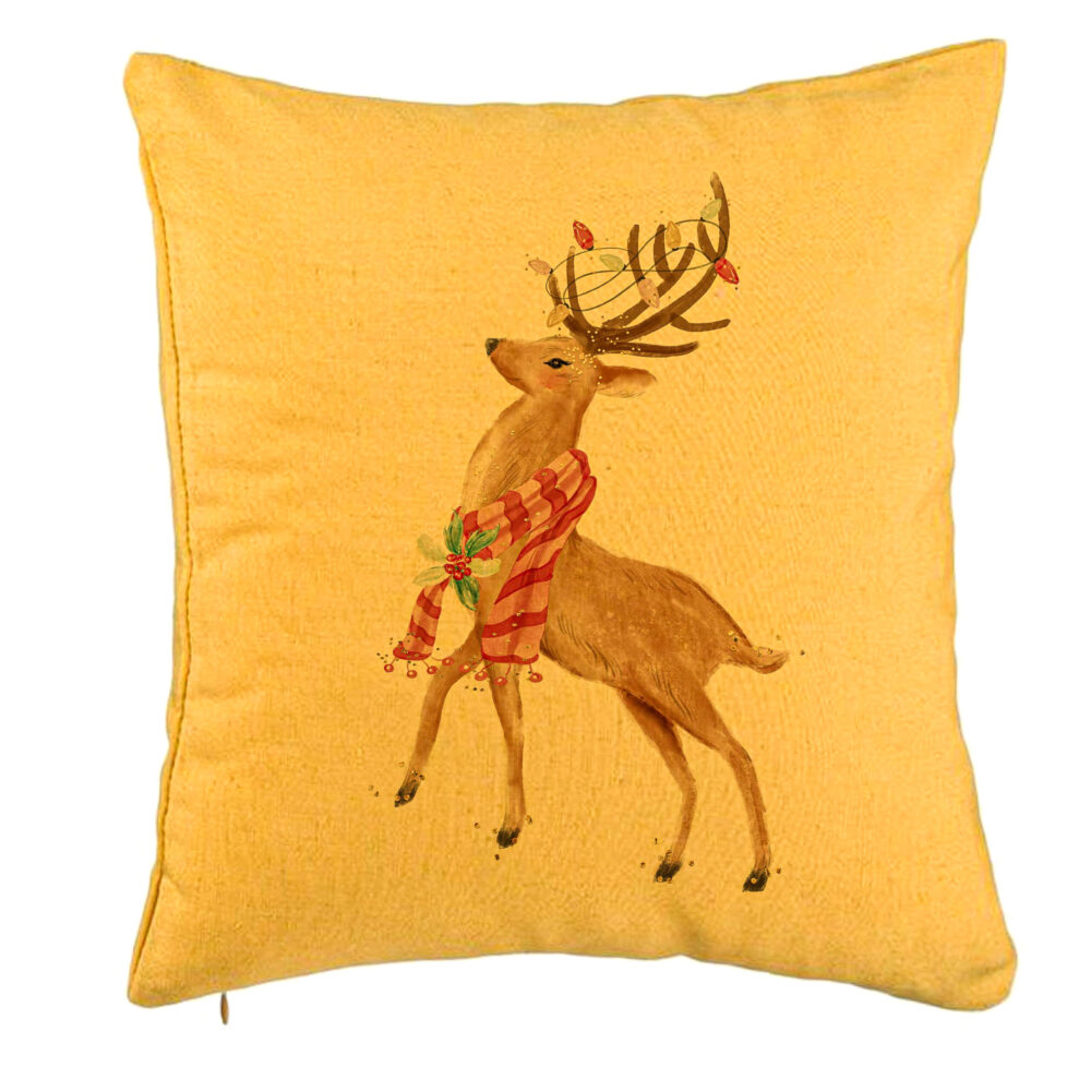 Perna Decorativa de Craciun cu Ren, 2, 40x40 cm, Galben, Husa Detasabila, Burduf 5 Perna Decorativa de Craciun cu Ren