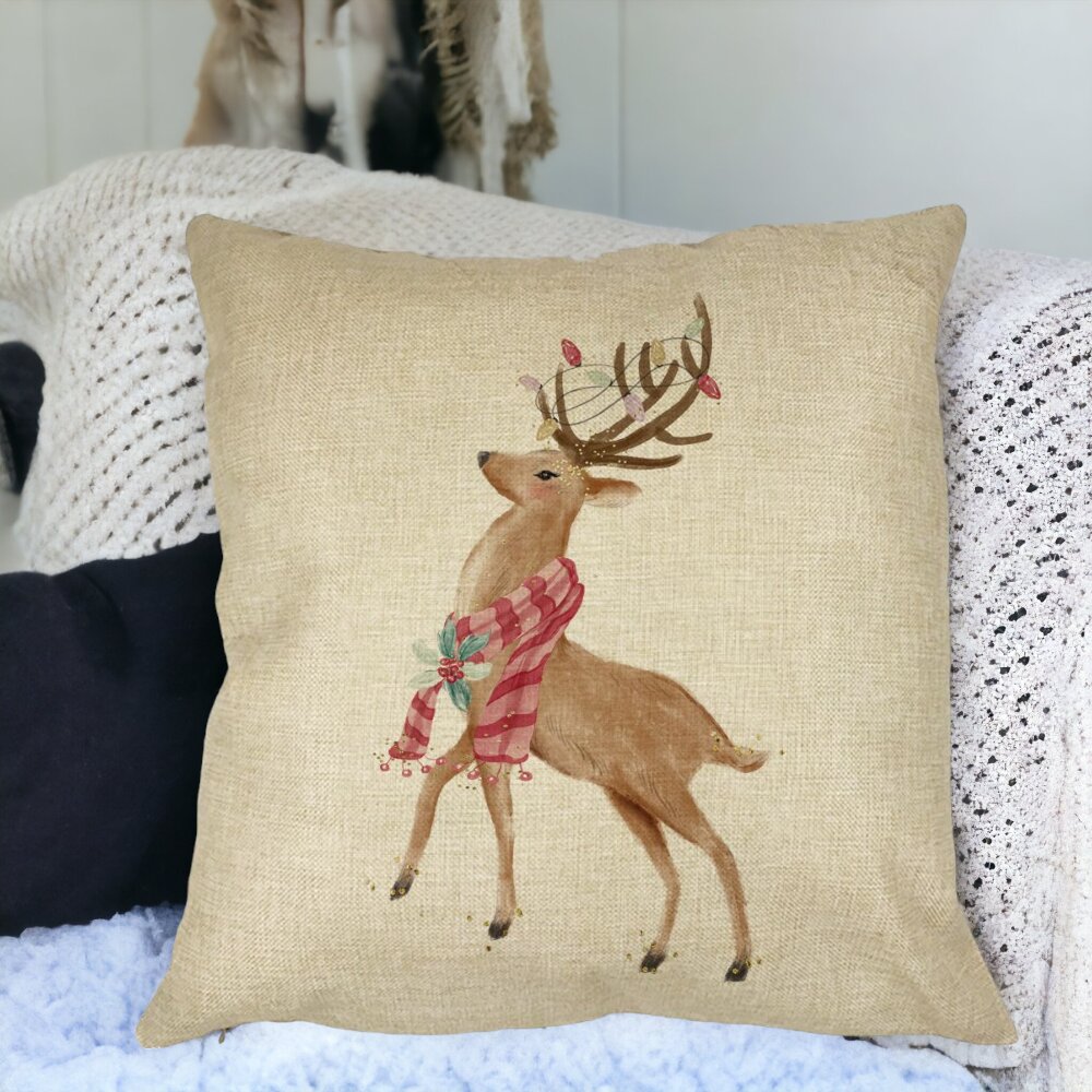 Perna Decorativa de Craciun cu Ren, 2, 40x40 cm, Husa Detasabila, Burduf 15 Burduf