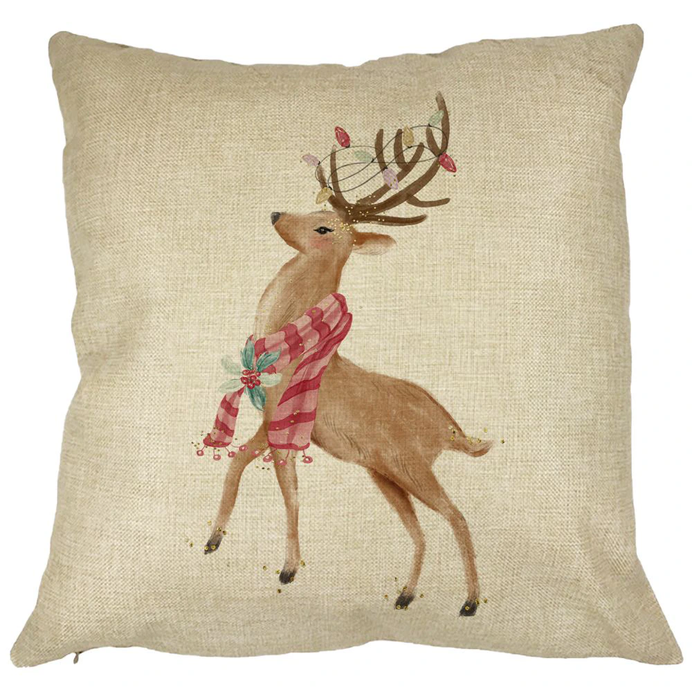 Perna Decorativa de Craciun cu Ren, 2, 40x40 cm, Husa Detasabila, Burduf 13 Perna Decorativa de Craciun cu Ren