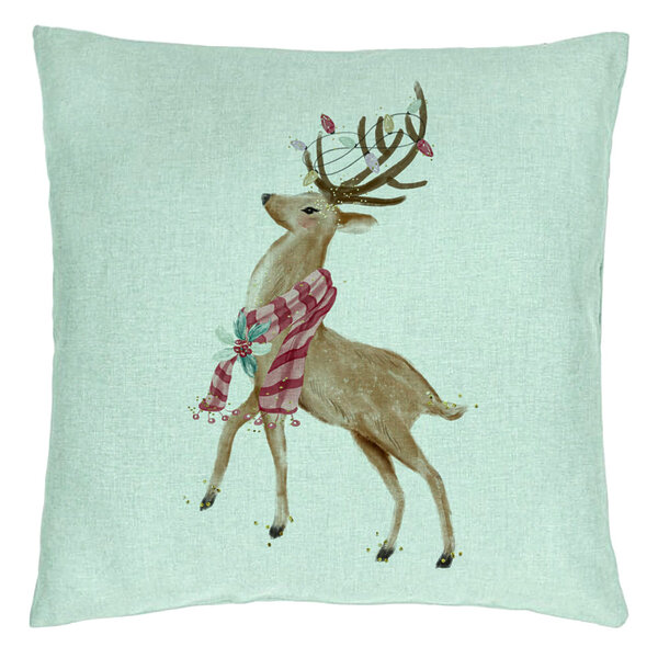 Perna Decorativa de Craciun cu Ren, 2, 40x40 cm, Verde Menta, Husa Detasabila, Burduf 15 Perna Decorativa de Craciun cu Ren