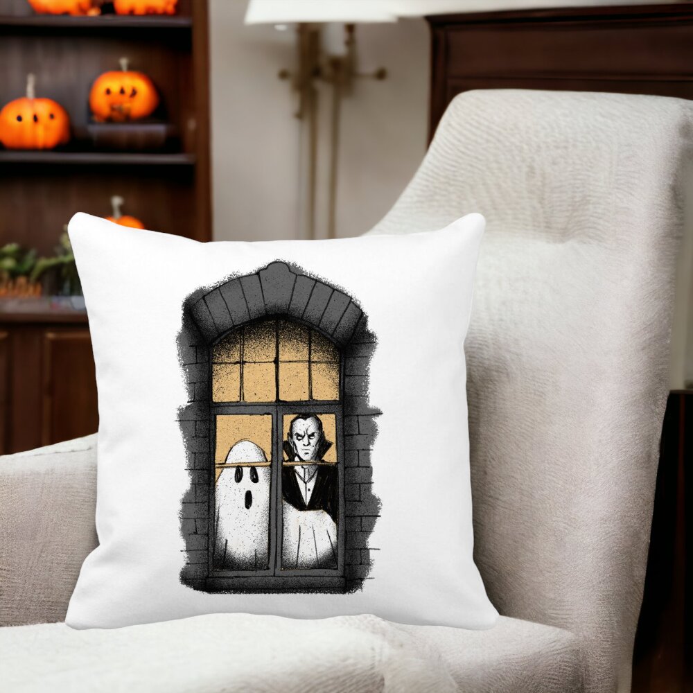 Perna Decorativa de Halloween Fantoma si Vampir, 40x40 cm, Alba, Mata, Husa Detasabila, Burduf 12 40x40 cm