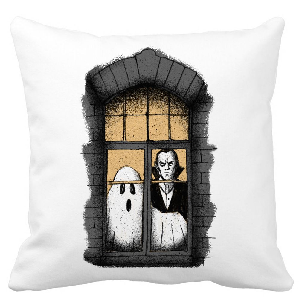 Perna Decorativa de Halloween Fantoma si Vampir, 40x40 cm, Alba, Mata, Husa Detasabila, Burduf 11 Perna Decorativa de Halloween Fantoma si Vampir