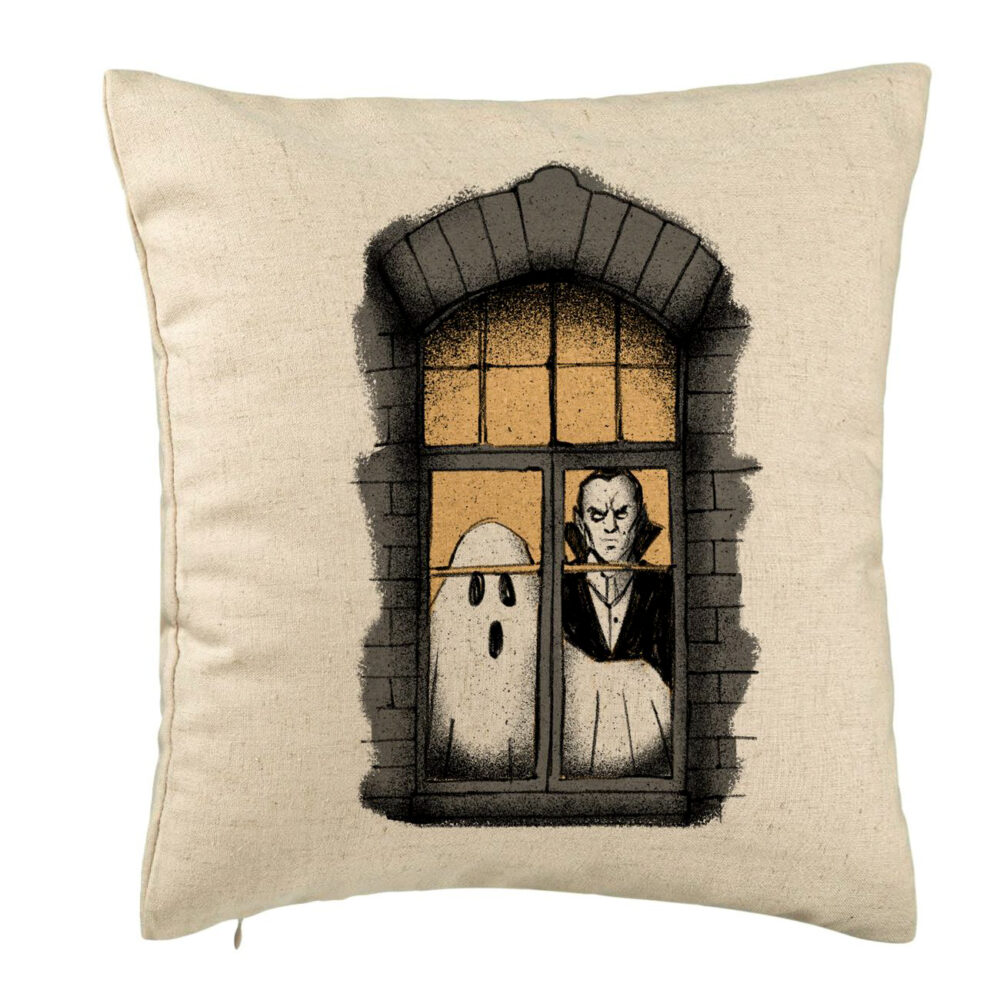 Perna Decorativa de Halloween Fantoma si Vampir, 40x40 cm, Bej, Husa Detasabila, Burduf 5 Perna Decorativa de Halloween Fantoma si Vampir