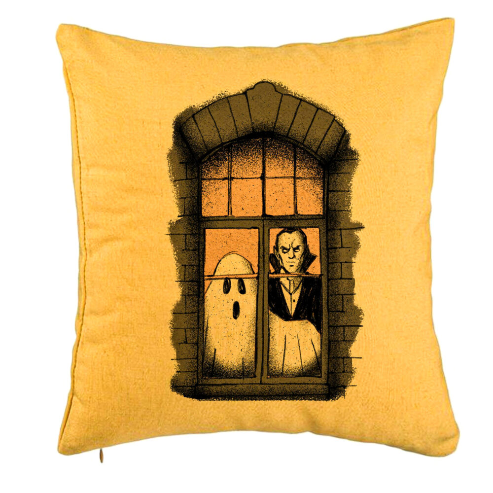Perna Decorativa de Halloween Fantoma si Vampir, 40x40 cm, Galben, Husa Detasabila, Burduf 5 Perna Decorativa de Halloween Fantoma si Vampir