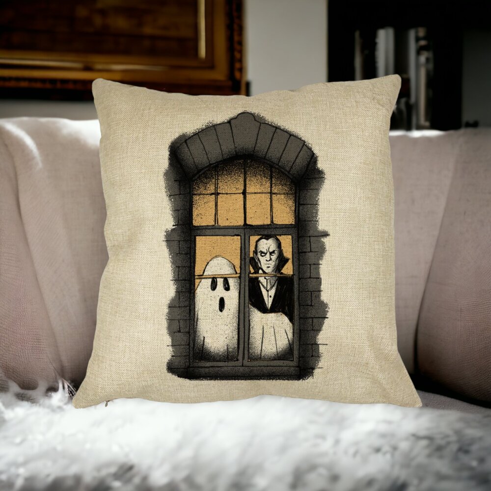 Perna Decorativa de Halloween Fantoma si Vampir, 40x40 cm, Husa Detasabila, Burduf 14 Burduf