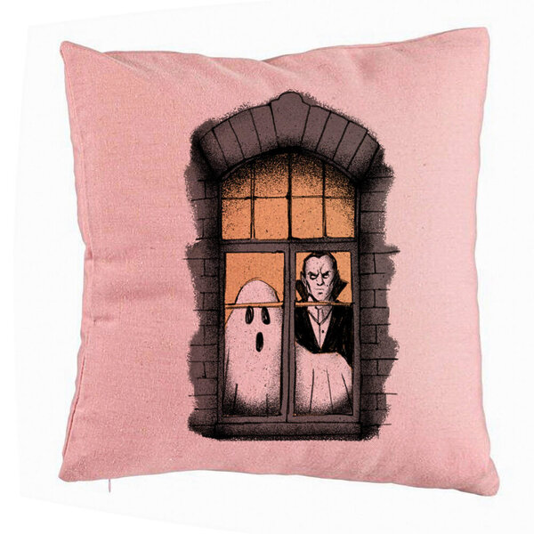 Perna Decorativa de Halloween Fantoma si Vampir, 40x40 cm, Roz, Husa Detasabila, Burduf 5 Perna Decorativa de Halloween Fantoma si Vampir