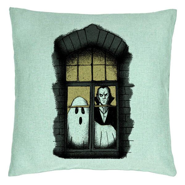 Perna Decorativa de Halloween Fantoma si Vampir, 40x40 cm, Verde Menta, Husa Detasabila, Burduf 5 Perna Decorativa de Halloween Fantoma si Vampir