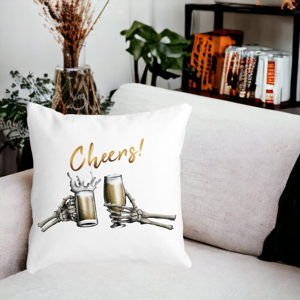 Perna Decorativa de Halloween si Text Cheers, 40x40 cm, Alba, Mata, Husa Detasabila, Burduf 12 40x40 cm