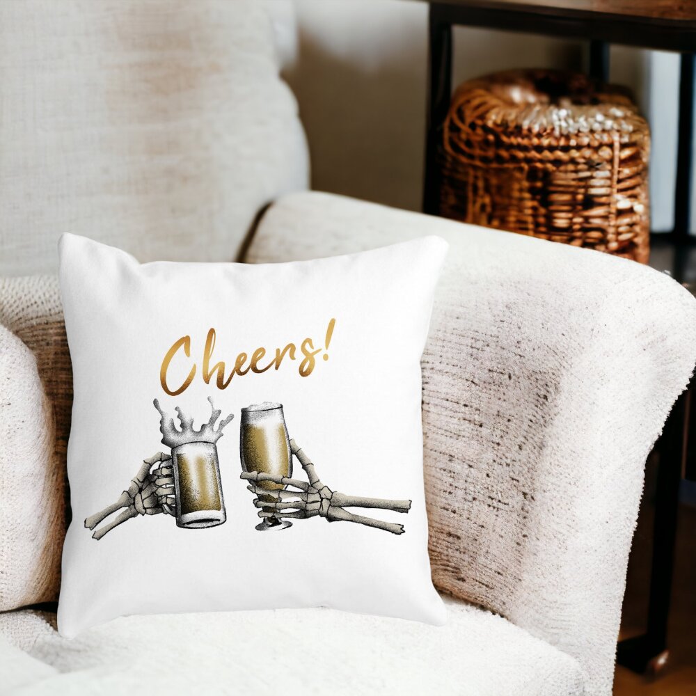Perna Decorativa de Halloween si Text Cheers, 40x40 cm, Alba, Mata, Husa Detasabila, Burduf 13 Alba