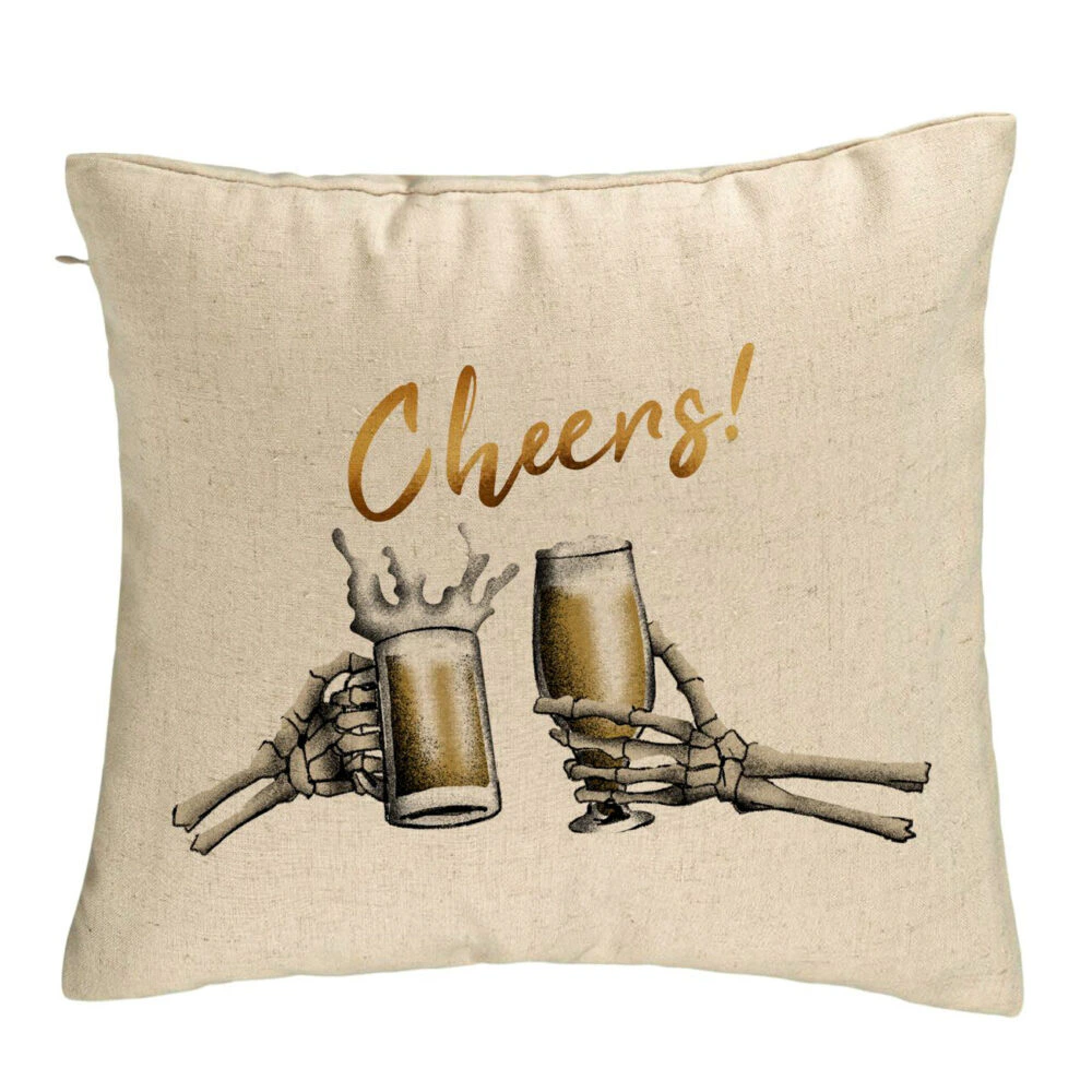 Perna Decorativa de Halloween si Text Cheers, 40x40 cm, Bej, Husa Detasabila, Burduf 5 Perna Decorativa de Halloween si Text Cheers