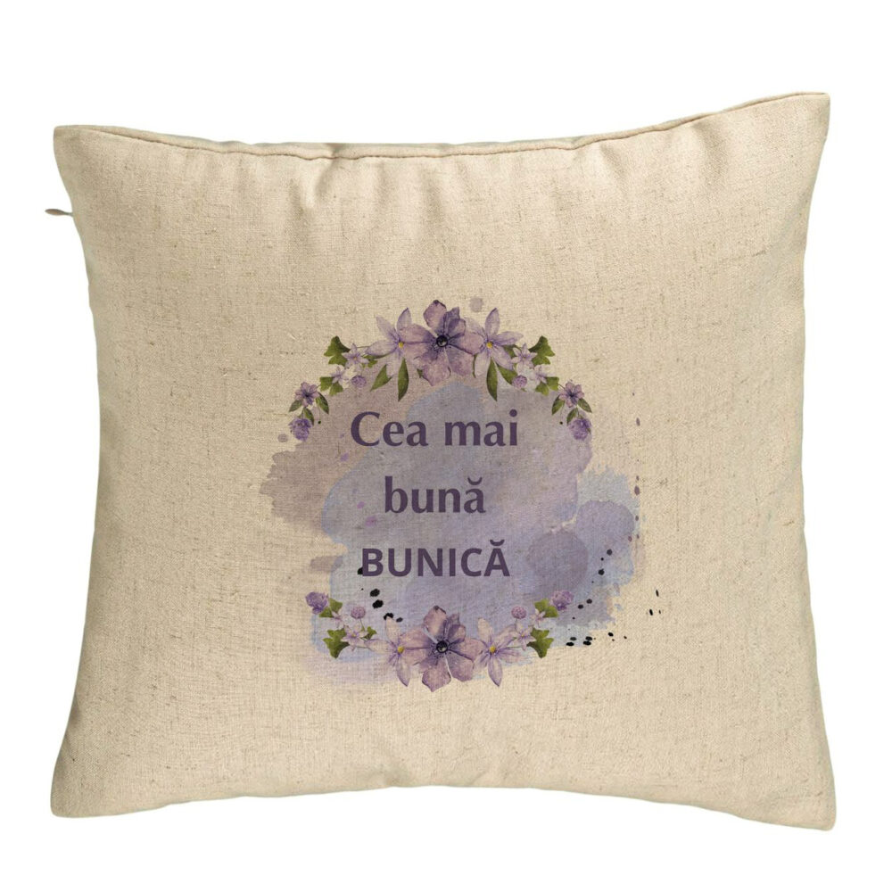 Perna Decorativa pentru Bunica 1, 40x40 cm, Bej, Husa Detasabila, Burduf 5 Perna Decorativa pentru Bunica 1