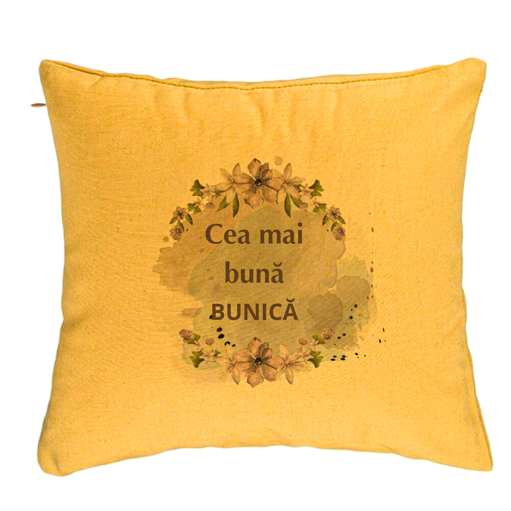 Perna Decorativa pentru Bunica 1, 40x40 cm, Galben, Husa Detasabila, Burduf 5 Perna Decorativa pentru Bunica 1