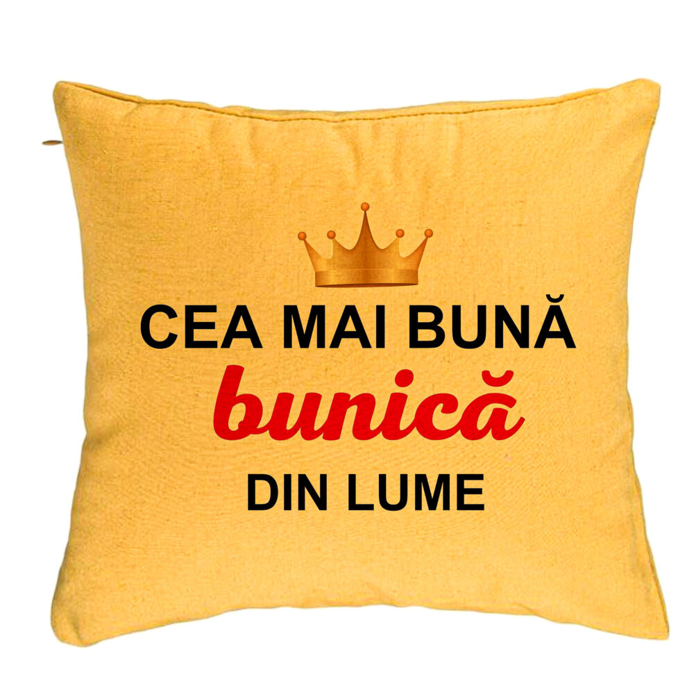 Perna Decorativa pentru Bunica 10, 40x40 cm, Galben, Husa Detasabila, Burduf 5 Perna Decorativa pentru Bunica 10