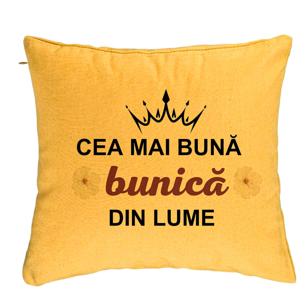 Perna Decorativa pentru Bunica 11, 40x40 cm, Galben, Husa Detasabila, Burduf 5 Perna Decorativa pentru Bunica 11