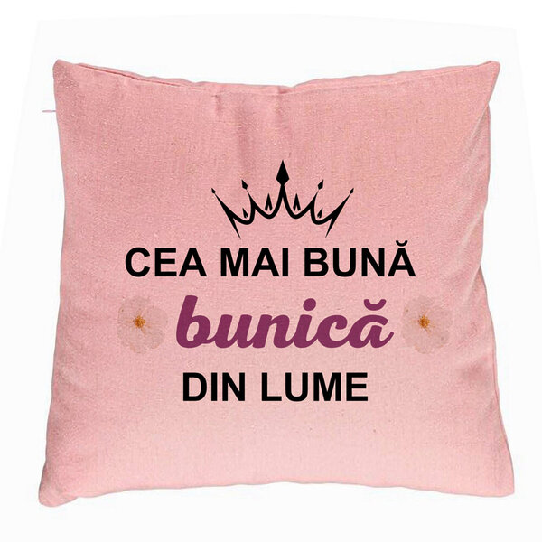 Perna Decorativa pentru Bunica 11, 40x40 cm, Roz, Husa Detasabila, Burduf 5 Perna Decorativa pentru Bunica 11