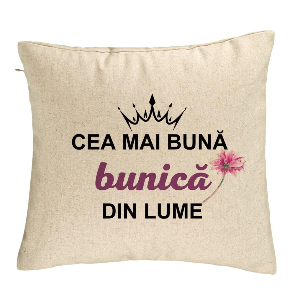 Perna Decorativa pentru Bunica 12, 40x40 cm, Bej, Husa Detasabila, Burduf 5 Perna Decorativa pentru Bunica 12