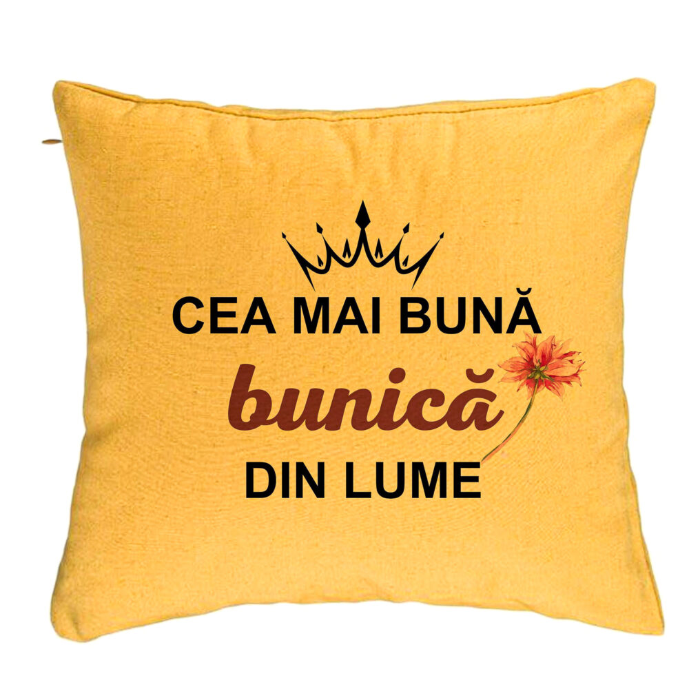 Perna Decorativa pentru Bunica 12, 40x40 cm, Galben, Husa Detasabila, Burduf 5 Perna Decorativa pentru Bunica 12