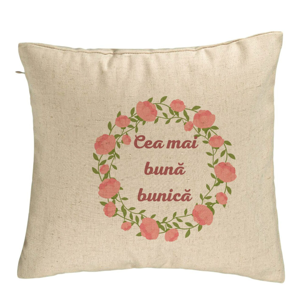Perna Decorativa pentru Bunica 13, 40x40 cm, Bej, Husa Detasabila, Burduf 5 Perna Decorativa pentru Bunica 13