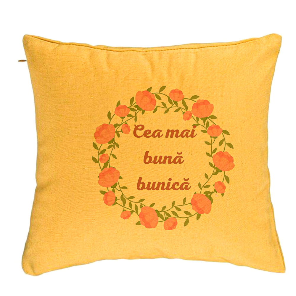 Perna Decorativa pentru Bunica 13, 40x40 cm, Galben, Husa Detasabila, Burduf 5 Perna Decorativa pentru Bunica 13