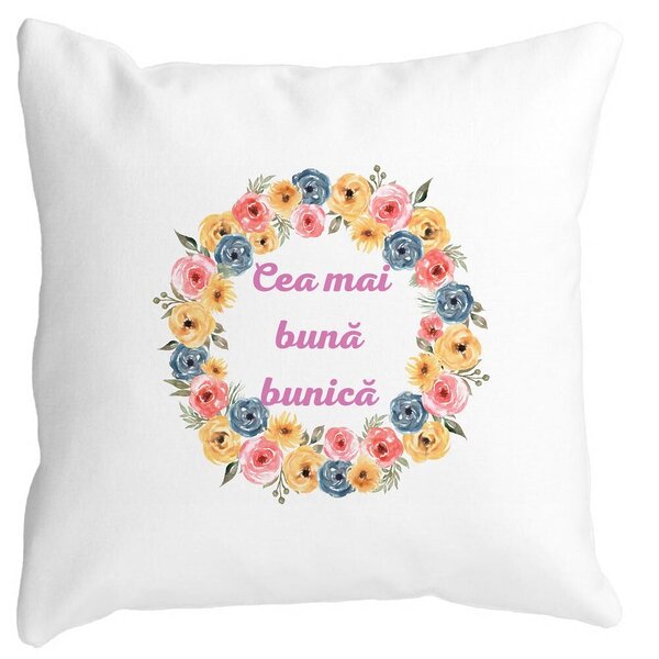 Perna Decorativa pentru Bunica 14, 40x40 cm, Alba, Mata, Husa Detasabila, Burduf 3 Perna Decorativa pentru Bunica 14