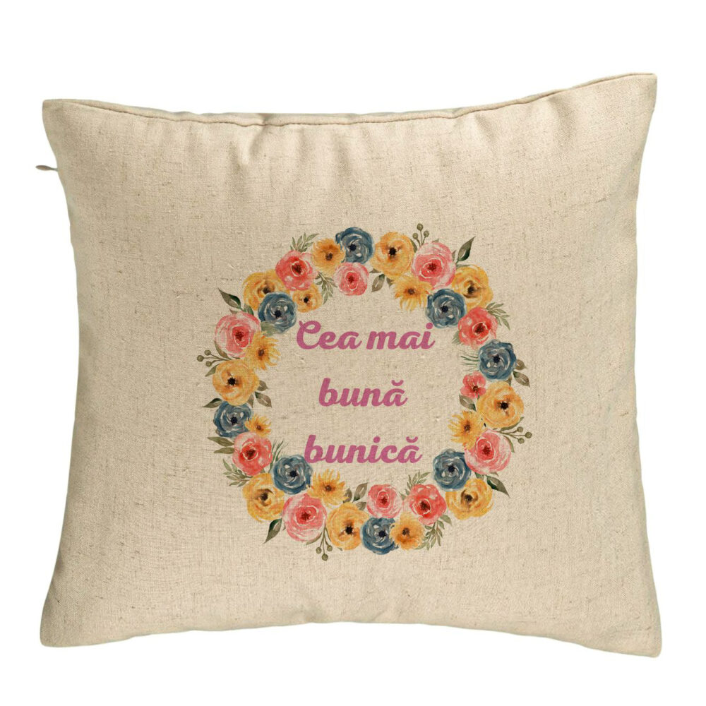 Perna Decorativa pentru Bunica 14, 40x40 cm, Bej, Husa Detasabila, Burduf 5 Perna Decorativa pentru Bunica 14