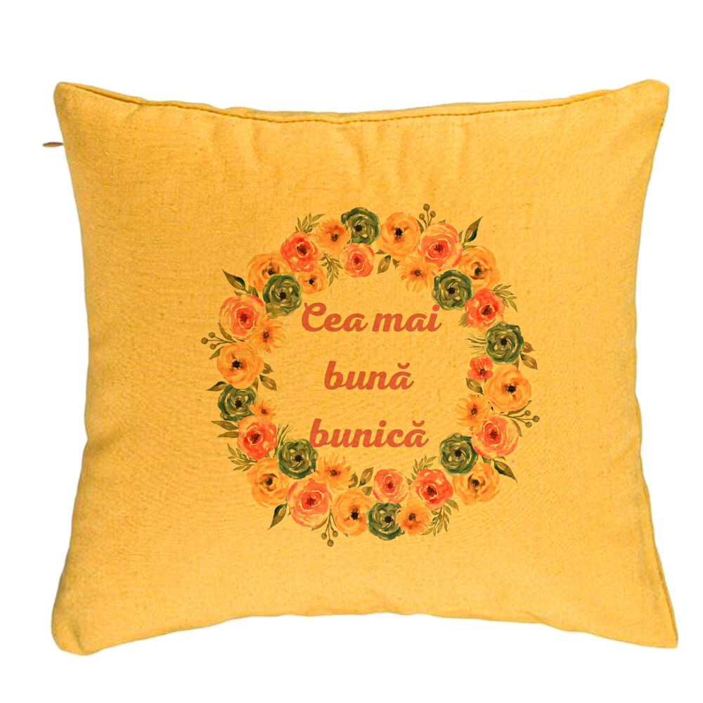 Perna Decorativa pentru Bunica 14, 40x40 cm, Galben, Husa Detasabila, Burduf 5 Perna Decorativa pentru Bunica 14