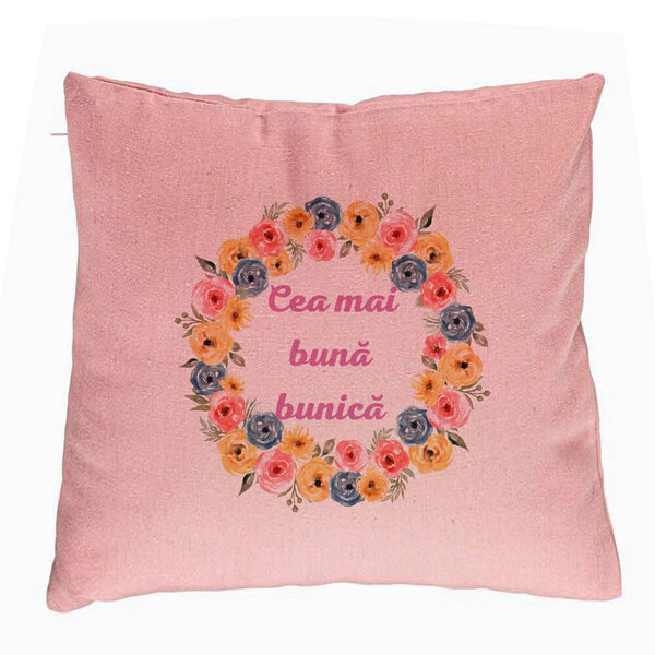 Perna Decorativa pentru Bunica 14, 40x40 cm, Roz, Husa Detasabila, Burduf 5 Perna Decorativa pentru Bunica 14