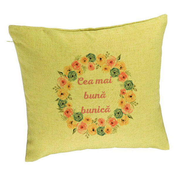 Perna Decorativa pentru Bunica 14, 40x40 cm, Verde, Husa Detasabila, Burduf 5 Perna Decorativa pentru Bunica 14