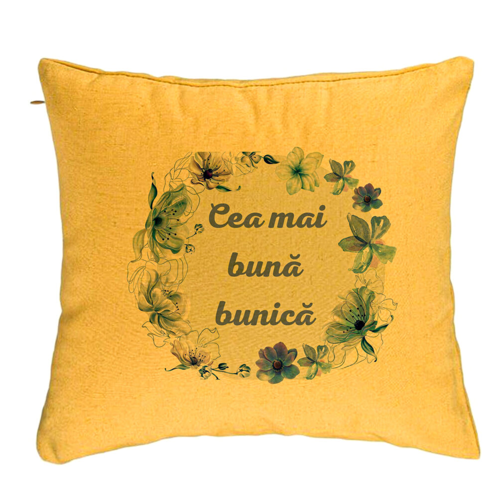 Perna Decorativa pentru Bunica 15, 40x40 cm, Galben, Husa Detasabila, Burduf 5 Perna Decorativa pentru Bunica 15